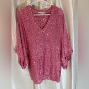 Boston Proper Pink Sequin V-Neck Dolman Sweater Small Sold Out
